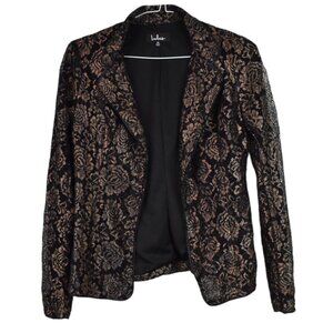 Lulus Cardigan M Womens Floral Printed Metallic Gold Mesh Long Sleeve Roses